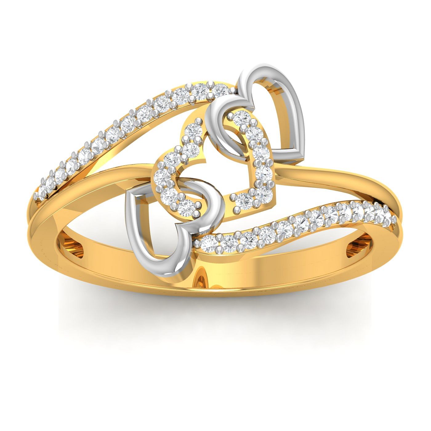 10k Yellow Gold Love triangle Wedding Ring For Her