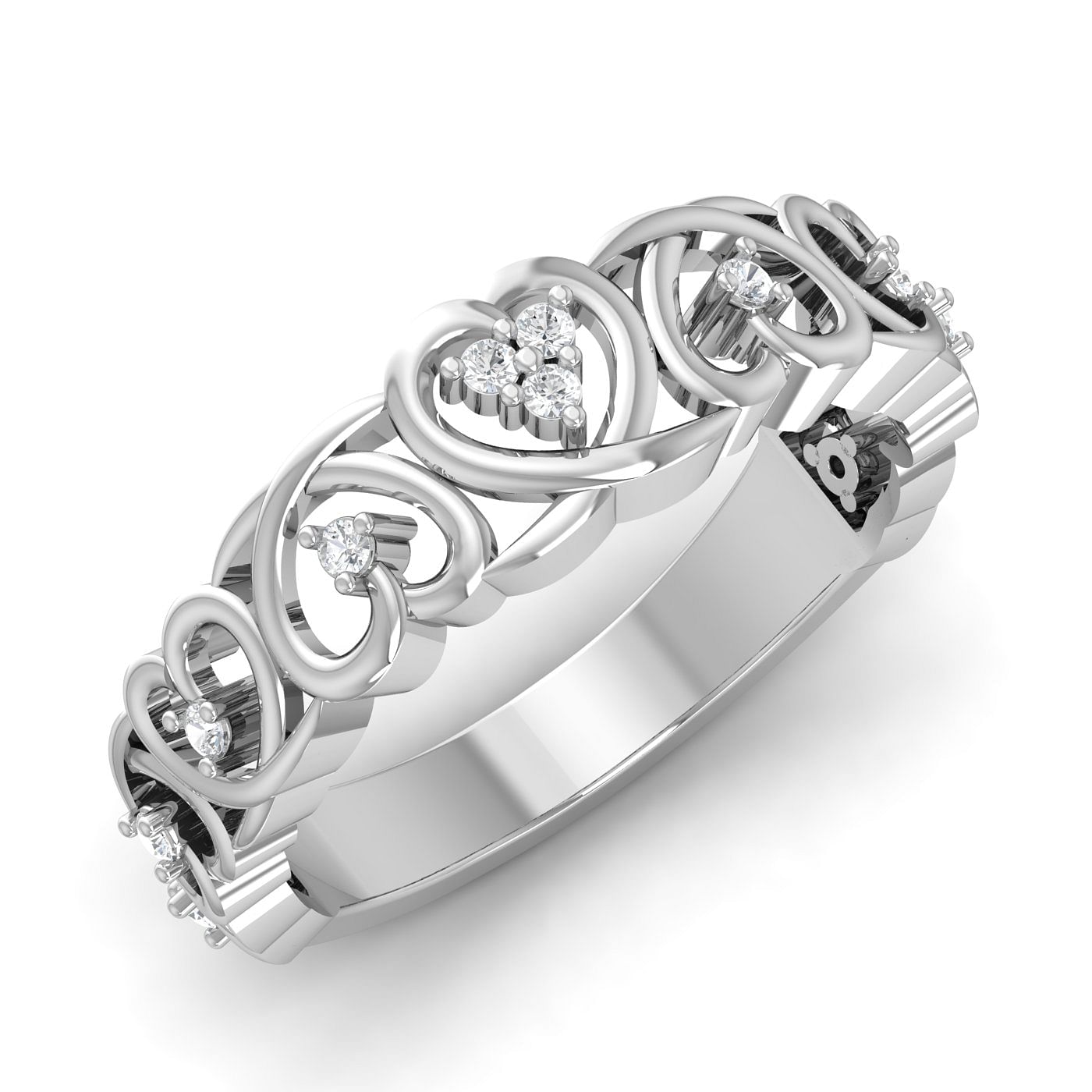 White Gold Cluster Heart Couple Ring Bridal Wedding Gift