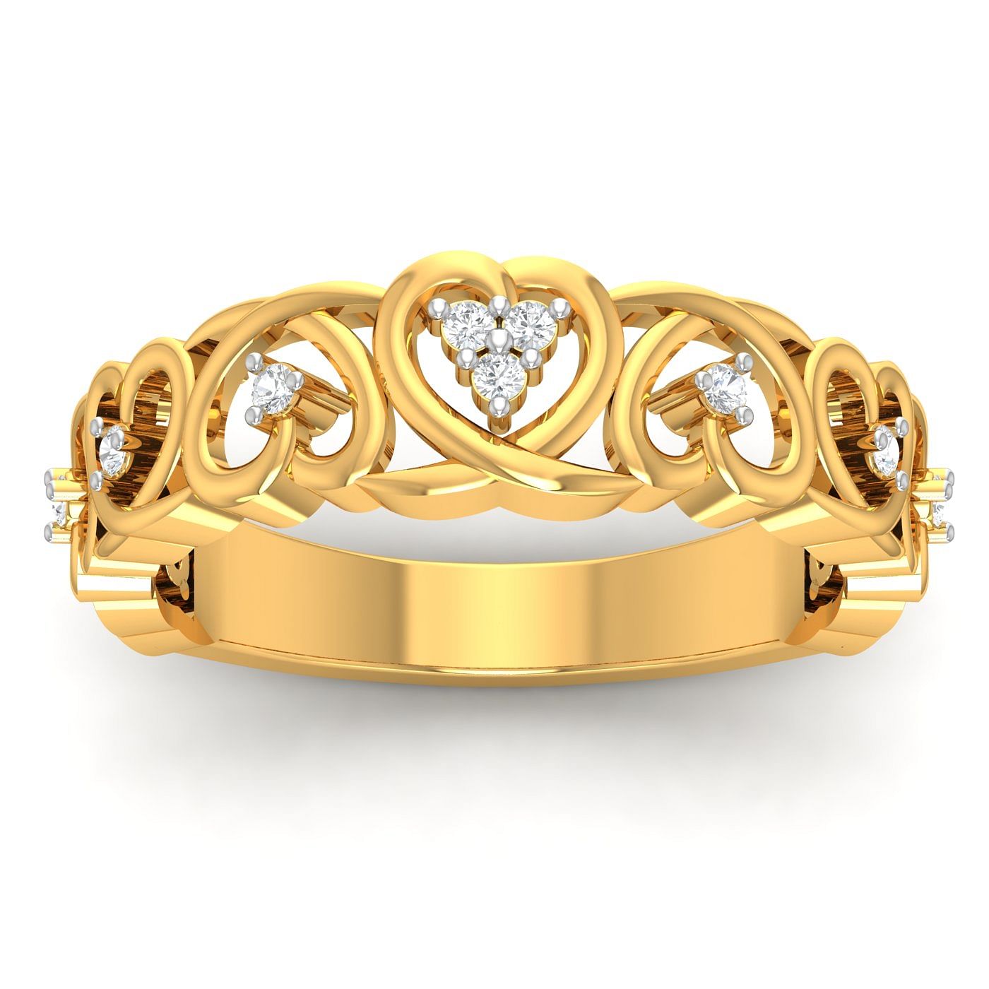 Yellow Gold Cluster Heart Couple Ring Bridal Wedding Gift