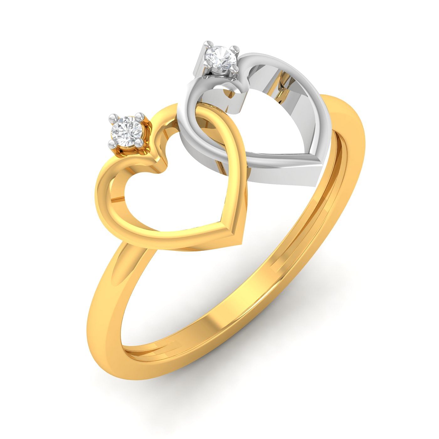 Double Heart Yellow Gold Swati Diamond Ring For Gift Her