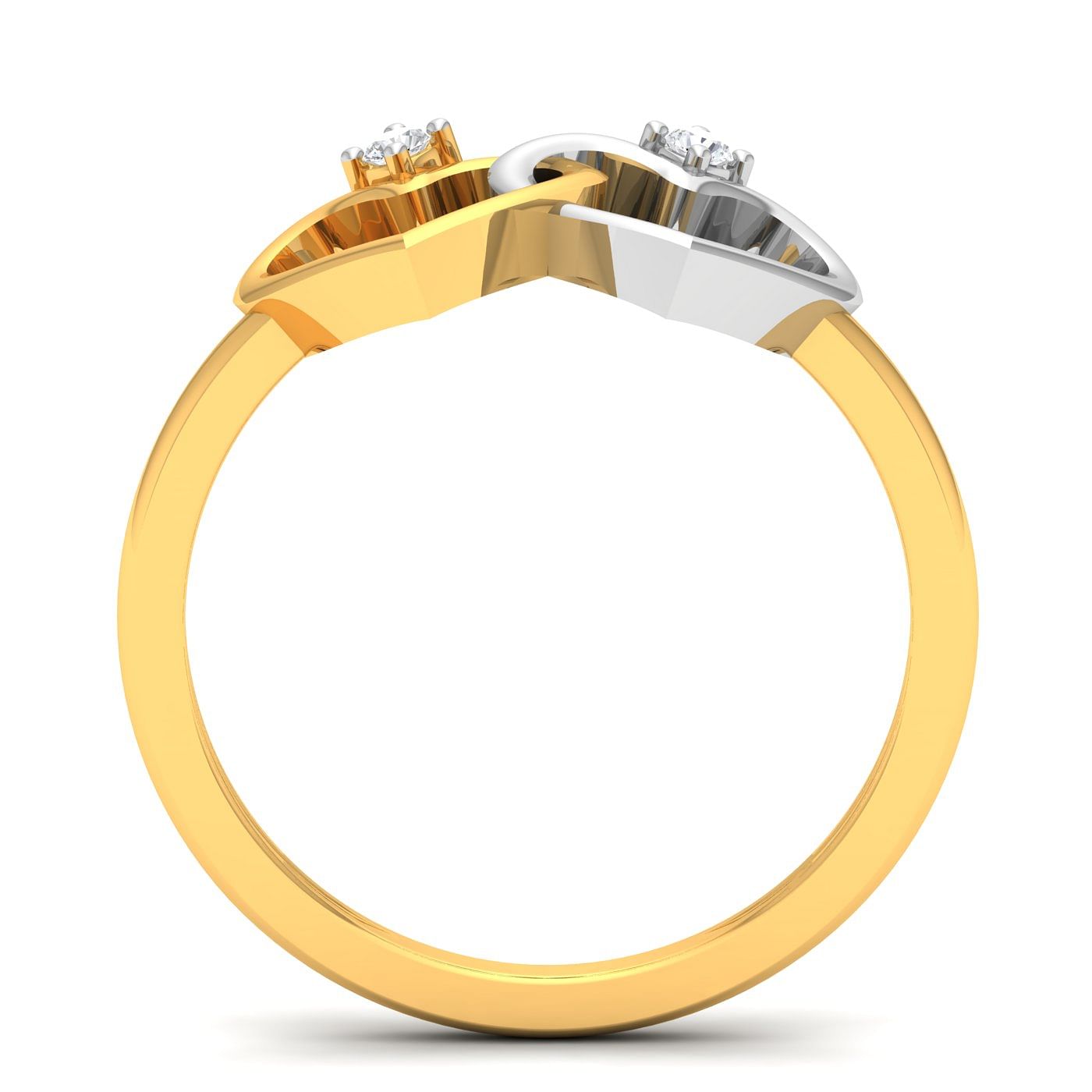 Double Heart Yellow Gold Swati Diamond Ring For Gift Her
