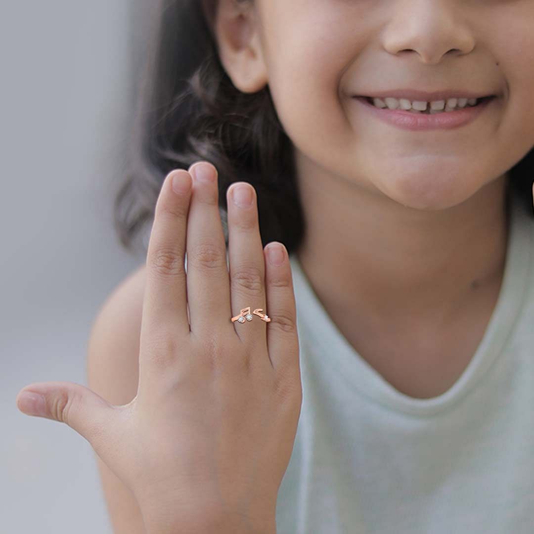 Rose Gold Beam Notes Diamond Ring For Kids