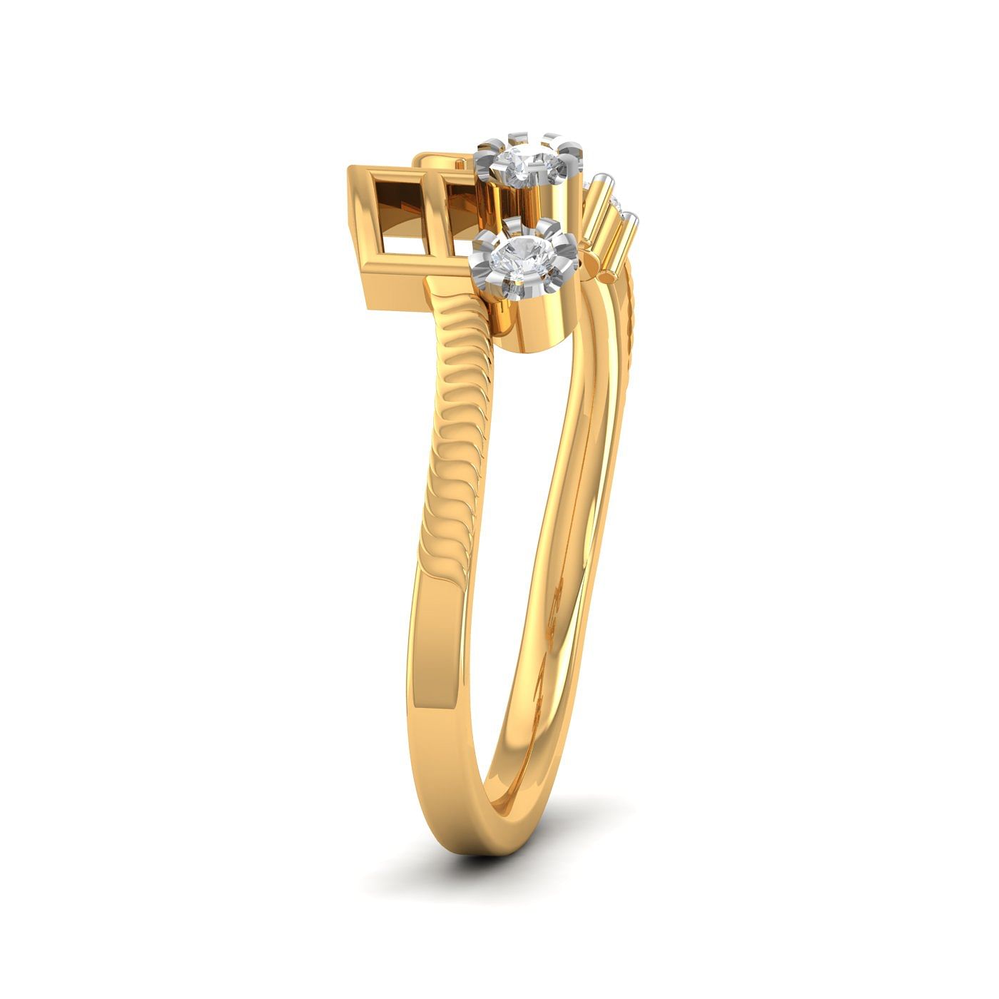 Yellow Gold Beam Notes Diamond Ring For Kids