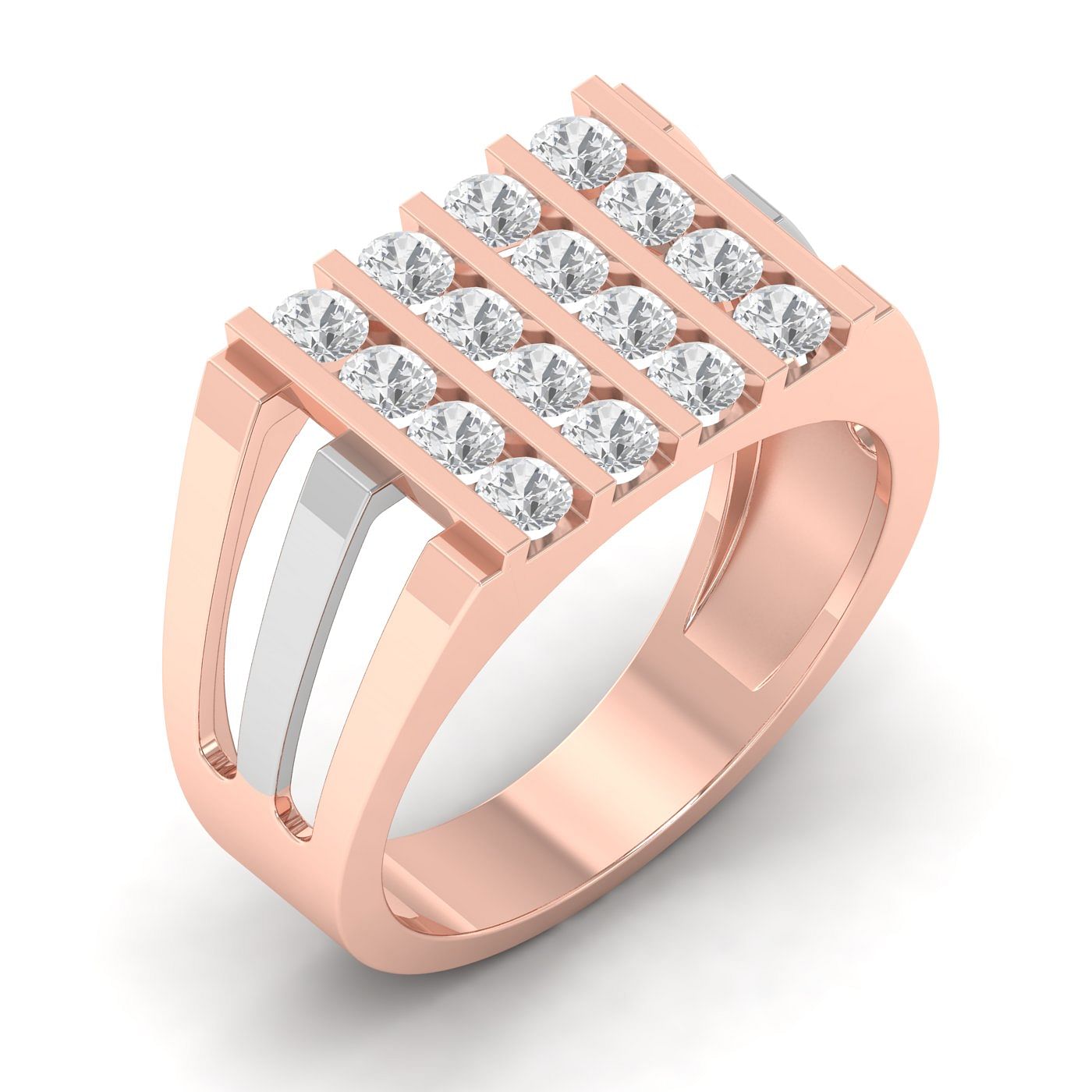 Rose Gold Cluster Linear Diamond Men's Ring