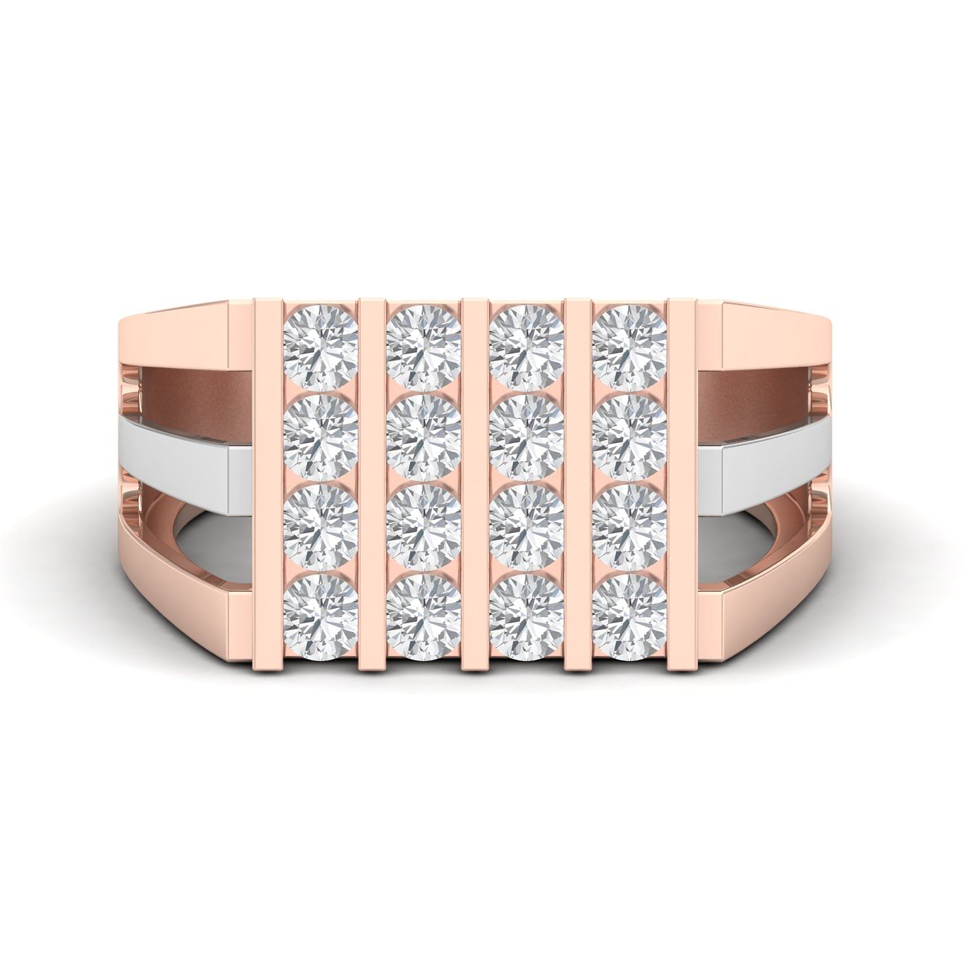 Rose Gold Cluster Linear Diamond Men's Ring