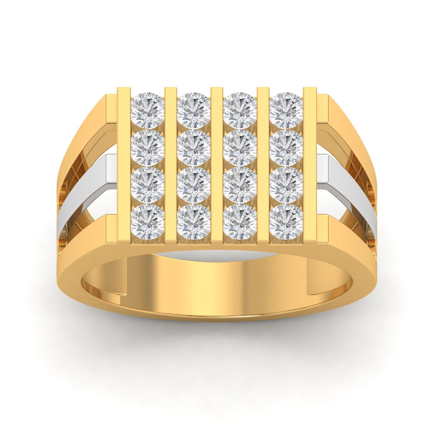 Yellow Gold Cluster Linear Diamond Men's Ring
