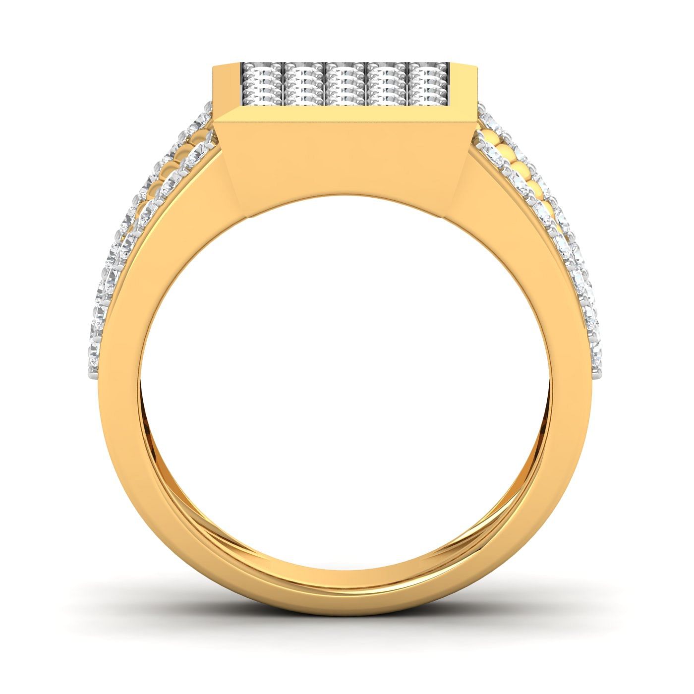 18k Yellow Gold Diamond Square Cluster Men's Ring For Wedding