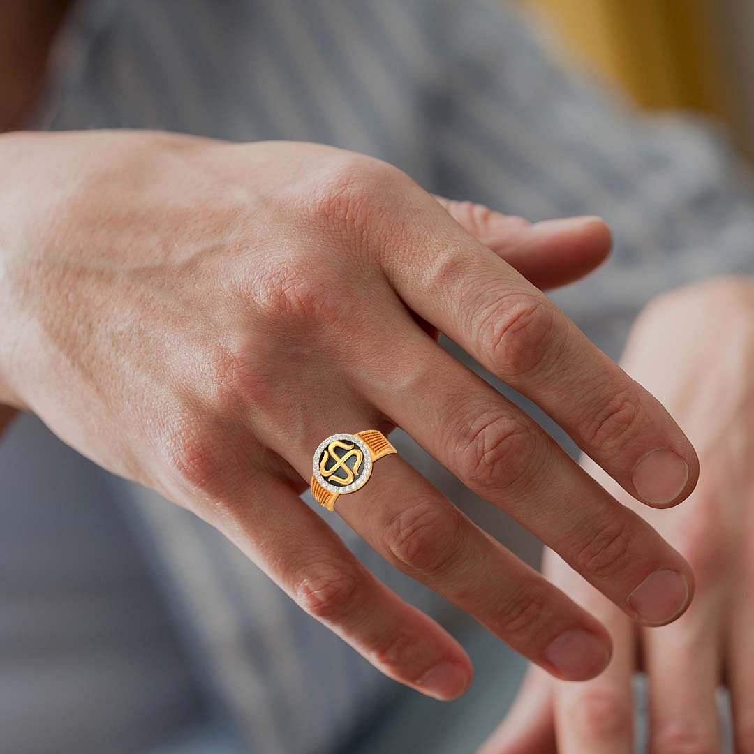 yellow gold Swastik Men's Diamond Ring For wedding gift
