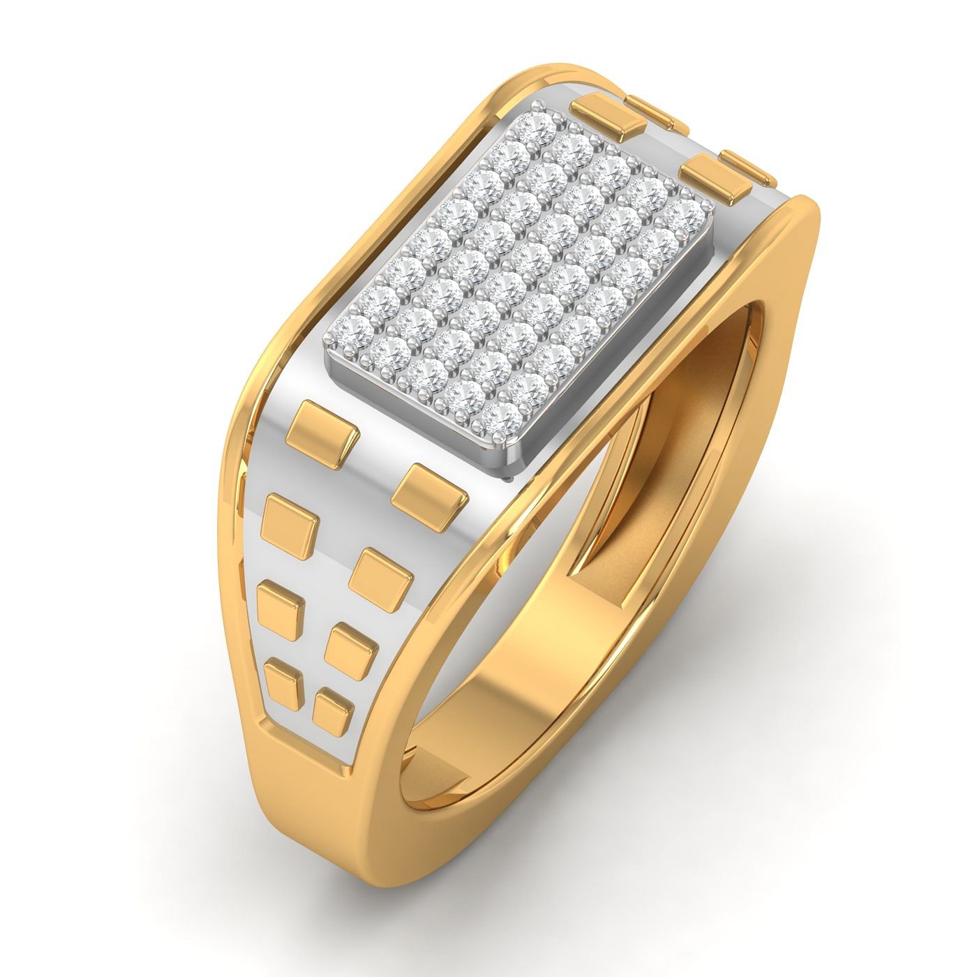 Mens Yellow Gold Cluster Bar Diamond Ring