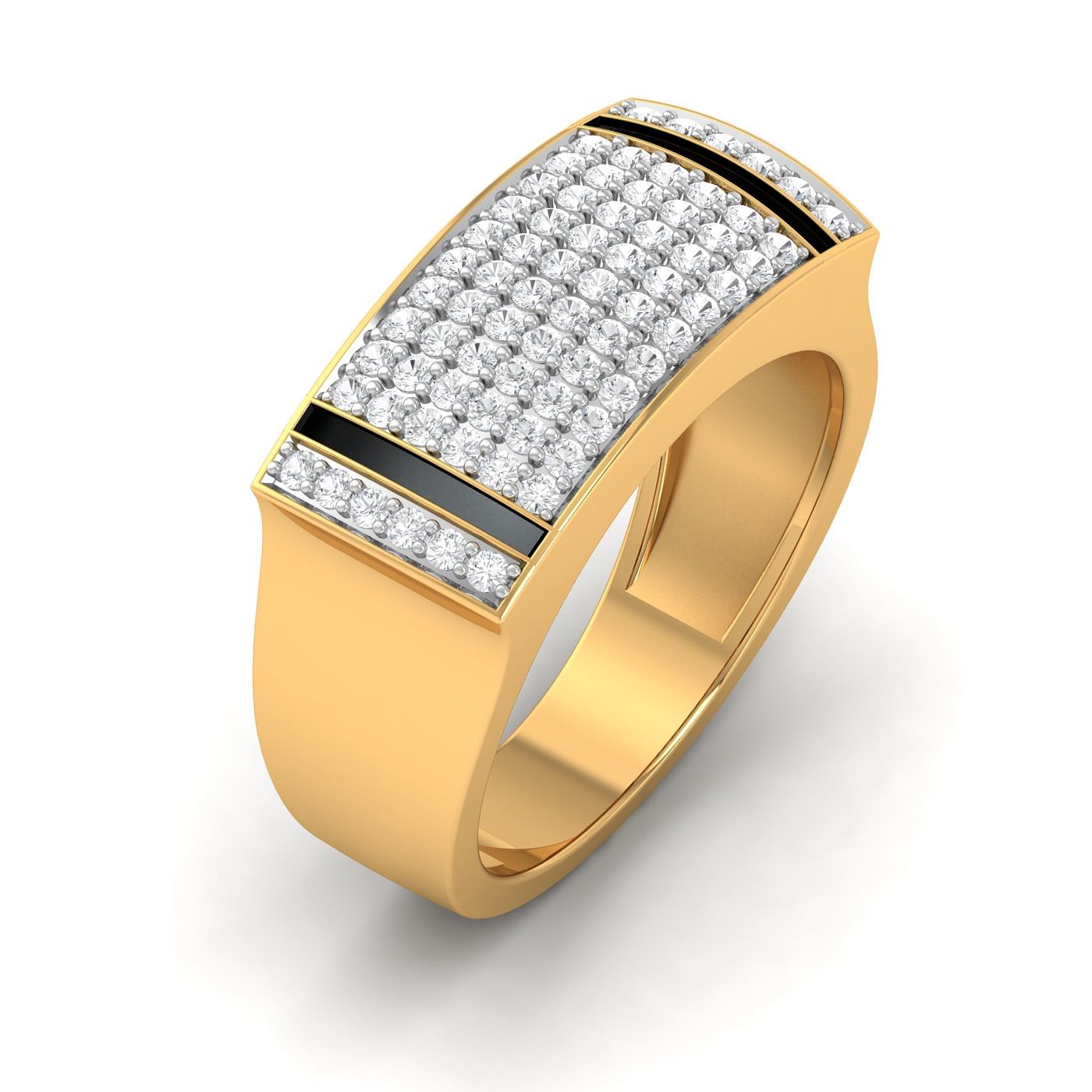 14k Yellow Gold Cluster Plain Men's Diamond Ring