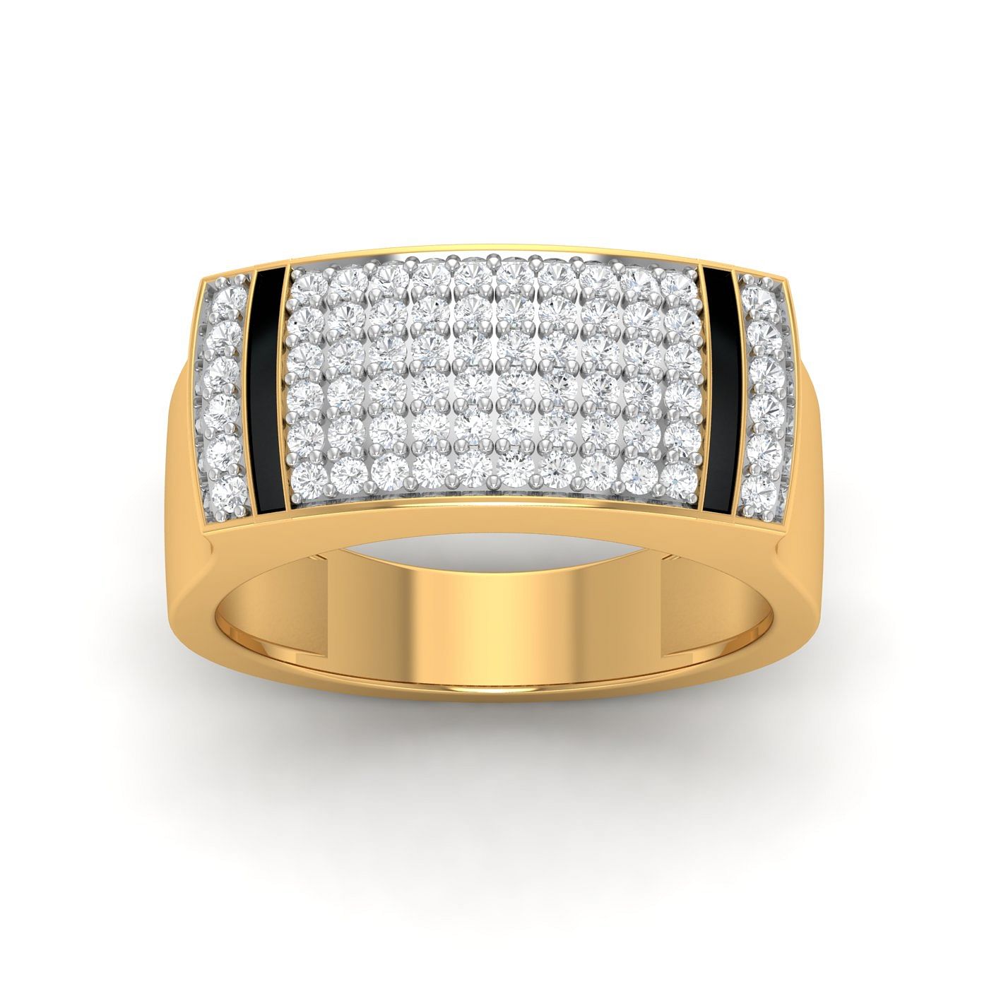 14k Yellow Gold Cluster Plain Men's Diamond Ring