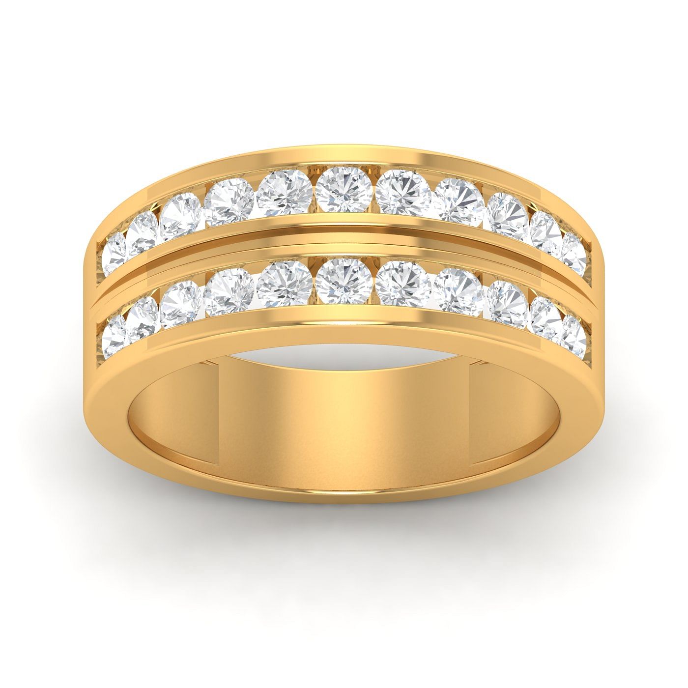 Yellow Gold Two layers Men's Diamond Ring Wedding Gift