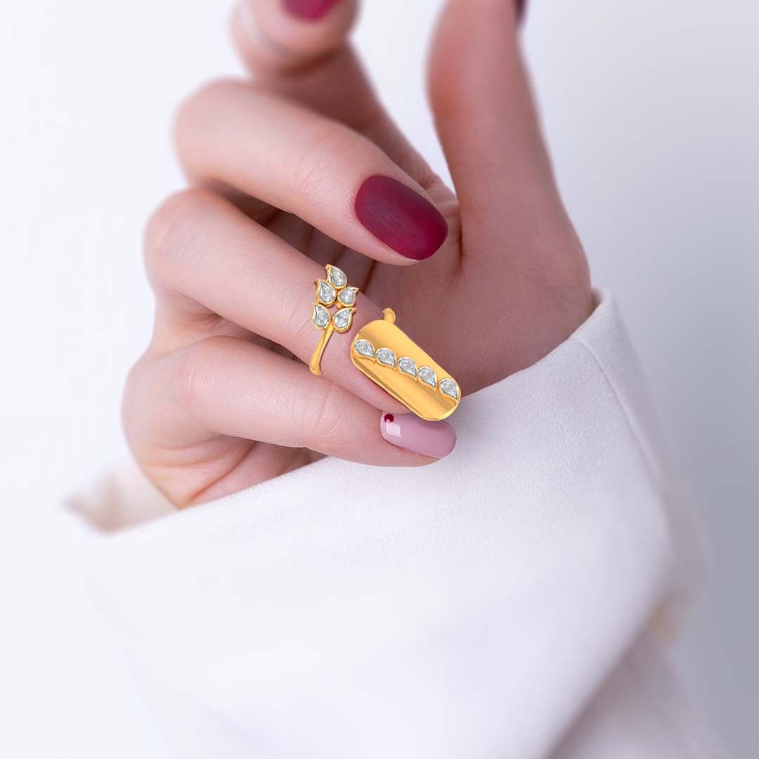 Yellow Gold Fashionable Diamond Nail Ring