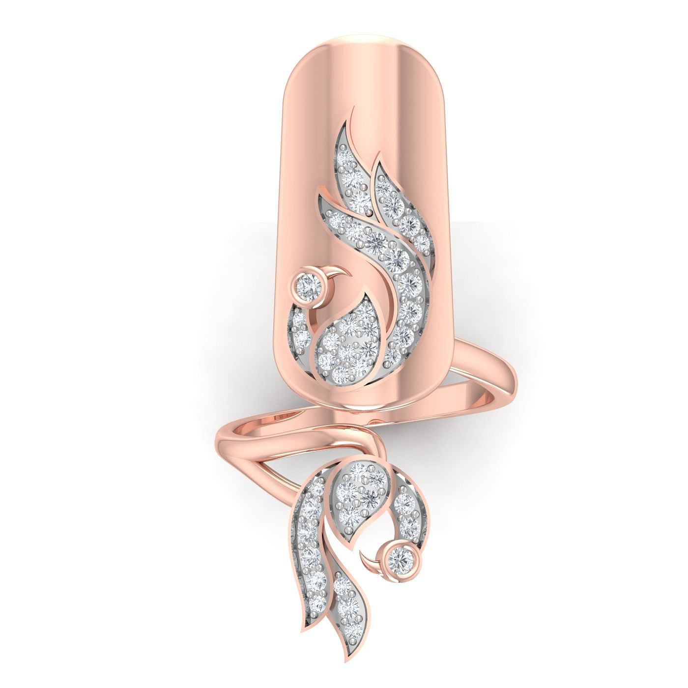 Diamond Peacock Nail Ring With Rose Gold
