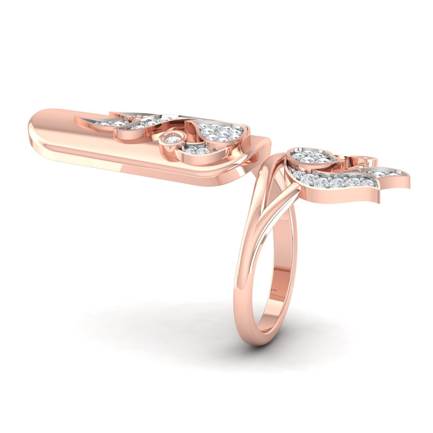 Diamond Peacock Nail Ring With Rose Gold