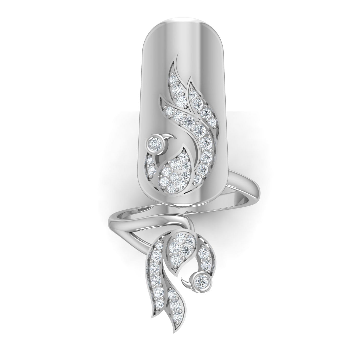 Diamond Peacock Nail Ring With white Gold