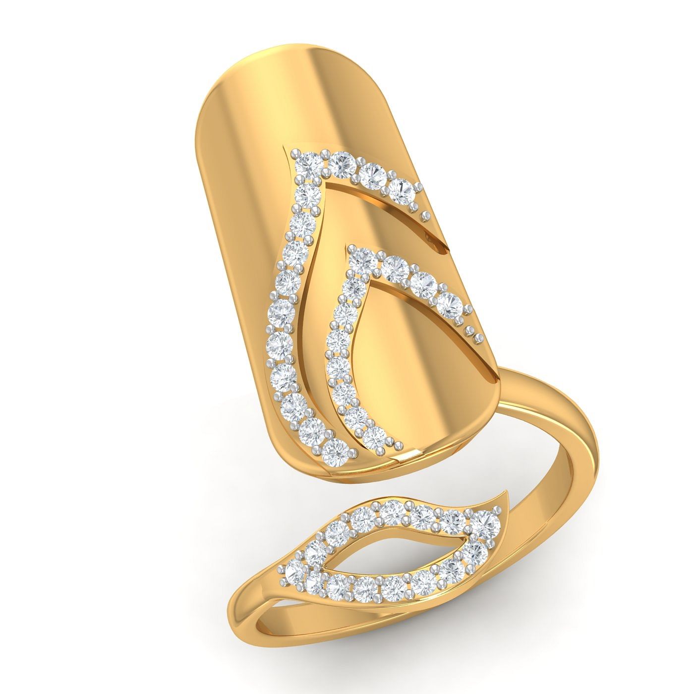 Women Finger Diamond Nail Ring With Yellow Gold