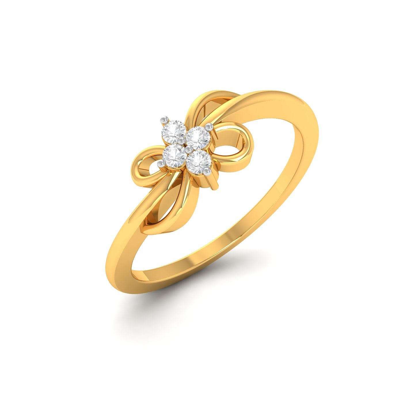Yellow Gold Delicate Diamond Bow Ring For Women Daily Wear