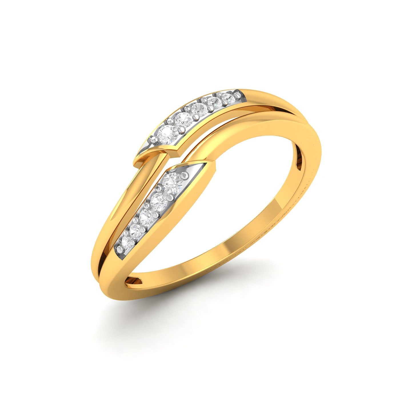 Yellow Gold Double Layered Diamond Ring Band For Engagement