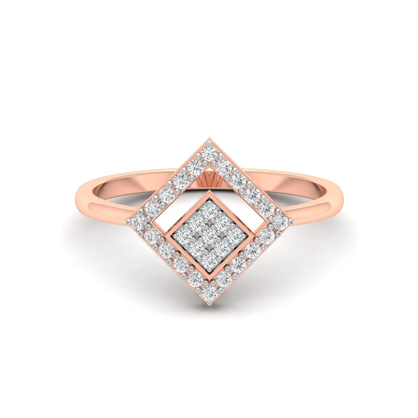14k Rose Gold With Quadrat Multi Stone Diamond Ring For Women