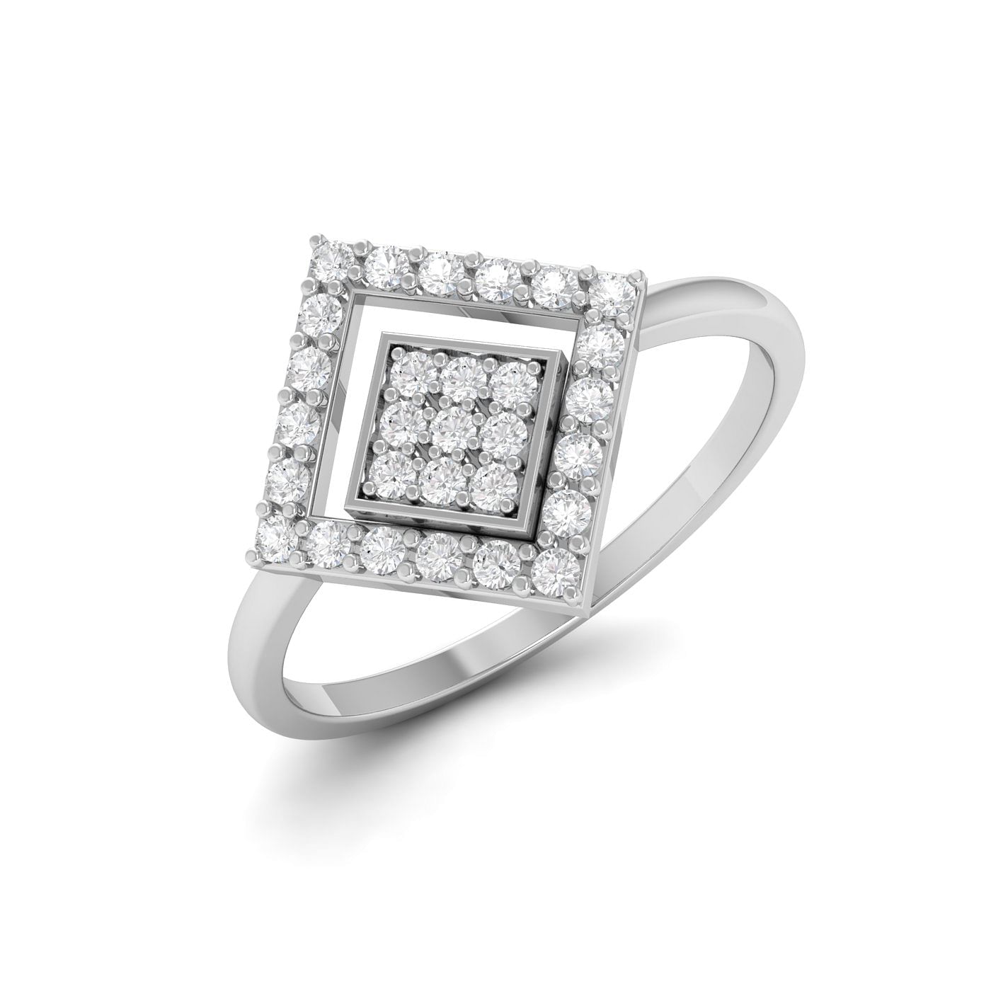 14k White Gold With Quadrat Multi Stone Diamond Ring For Women