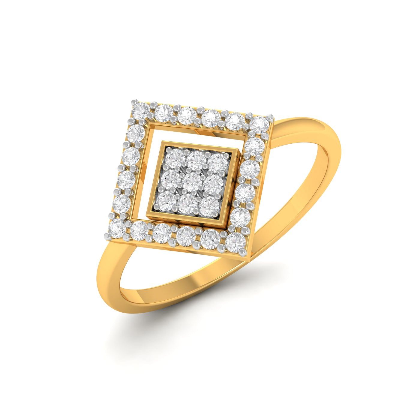 14k Yellow Gold With Quadrat Multi Stone Diamond Ring For Women