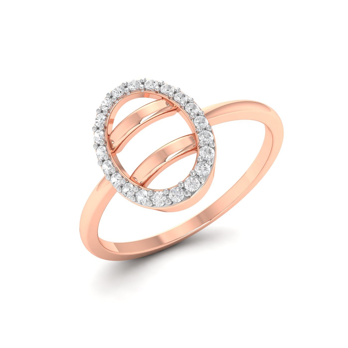 Oval Parallel Line Rose Gold Diamond Ring