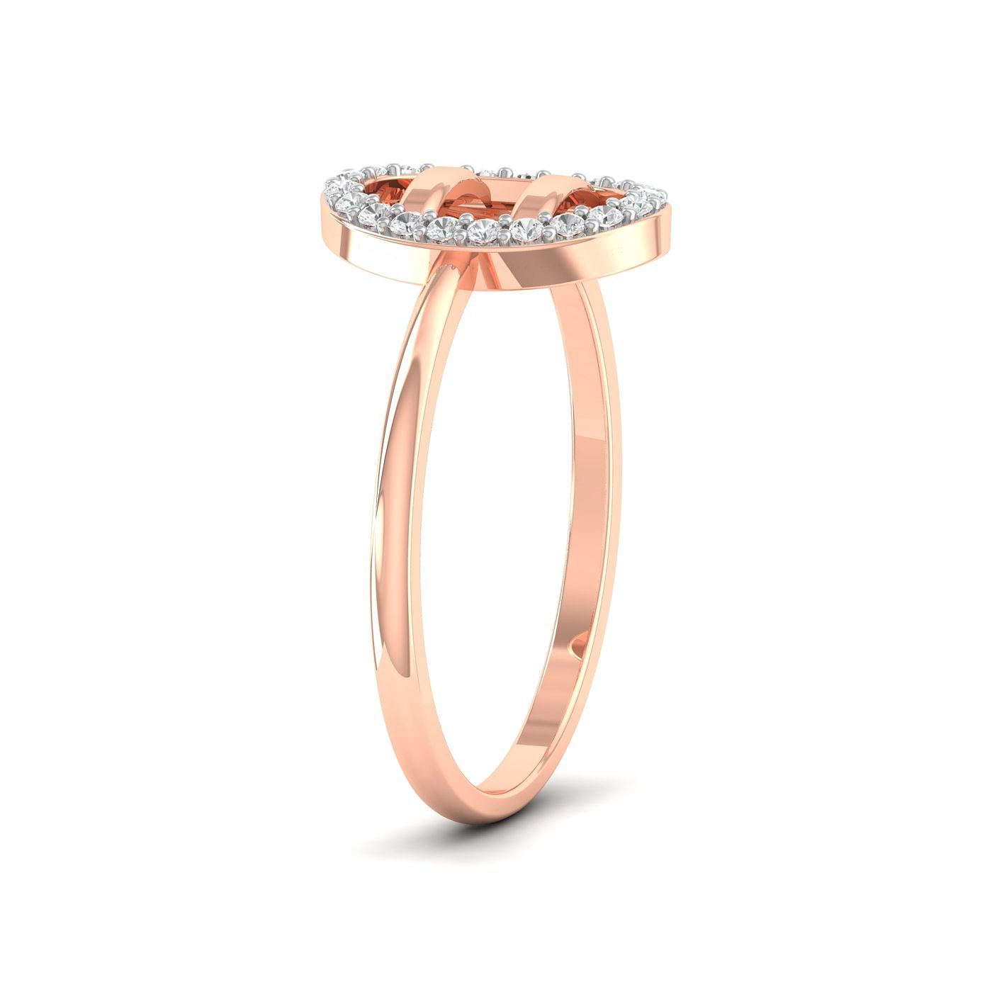 Oval Parallel Line Rose Gold Diamond Ring