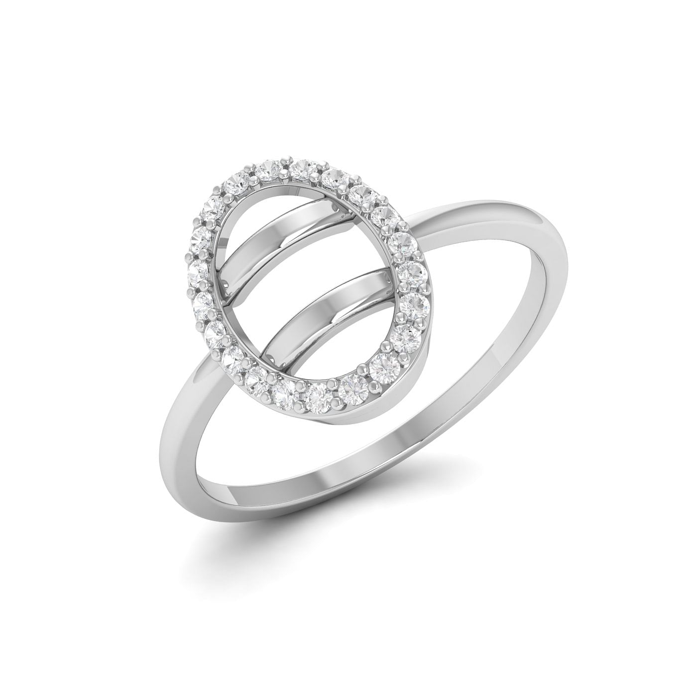 Oval Parallel Line White Gold Diamond Ring