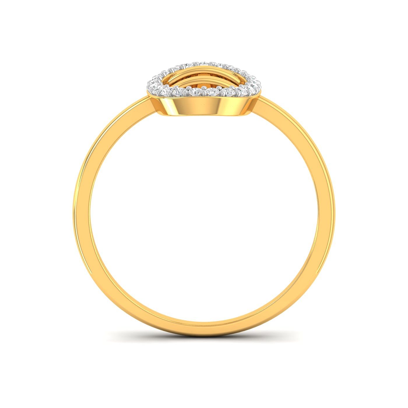 Oval Parallel Line Yellow Gold Diamond Ring