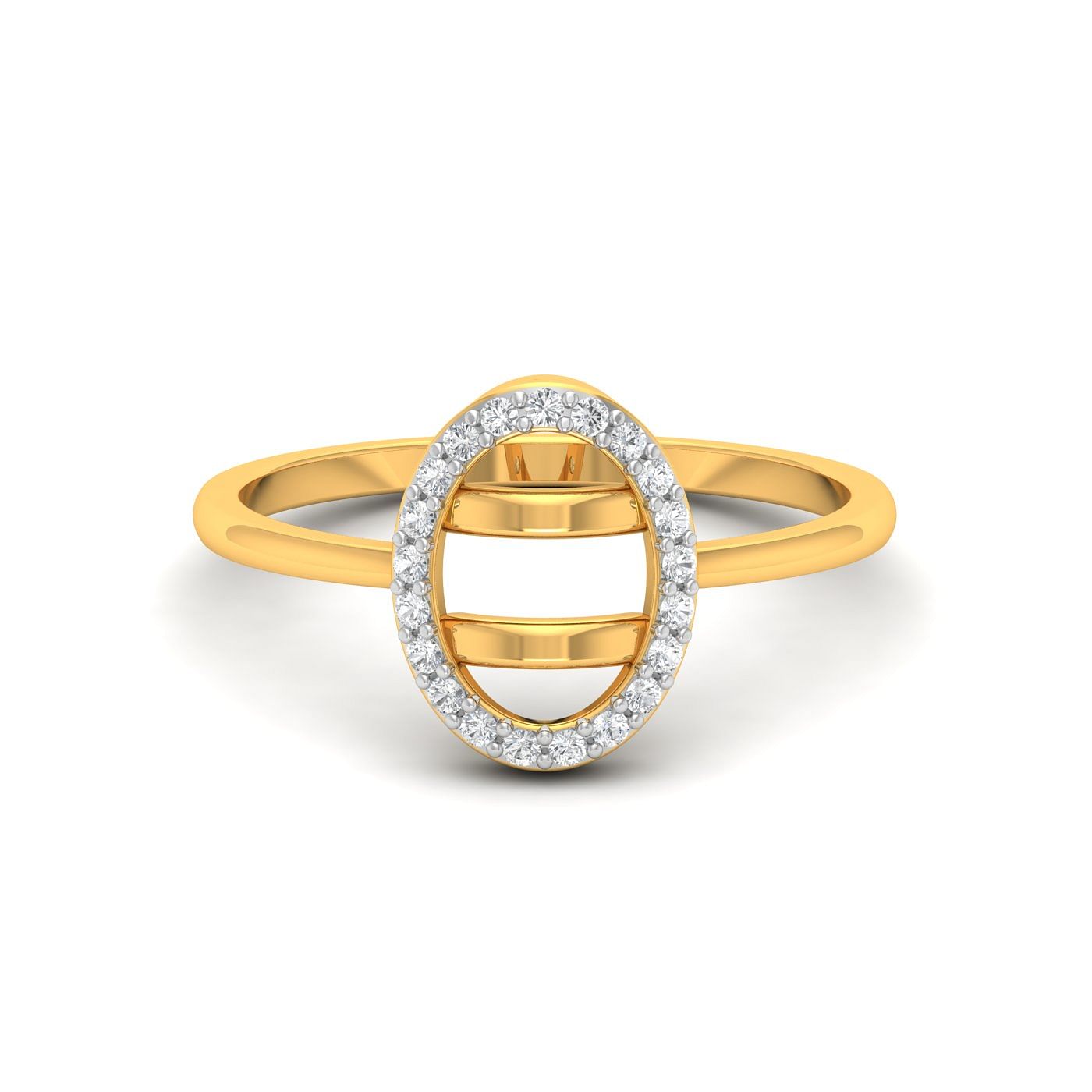 Oval Parallel Line Yellow Gold Diamond Ring