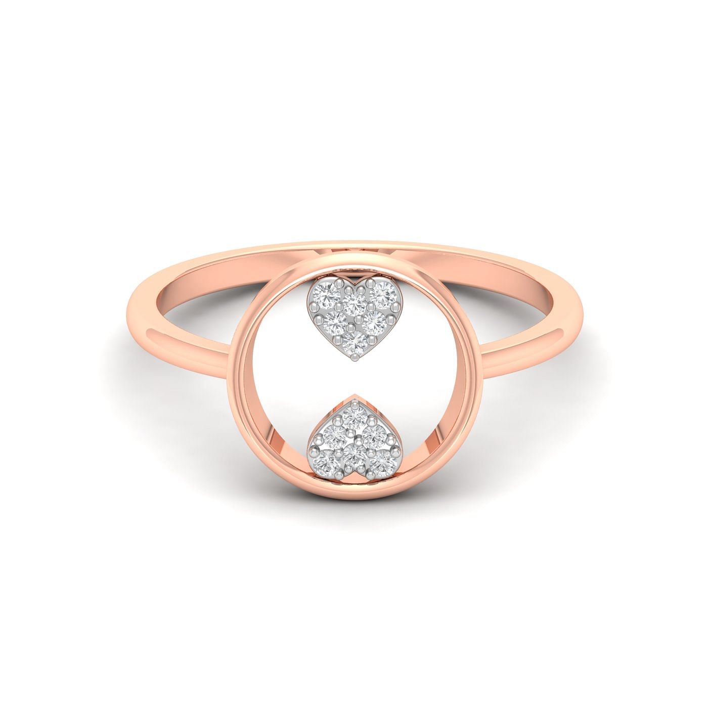 Valentine Style Two Heart Frame Diamond Ring For Gift