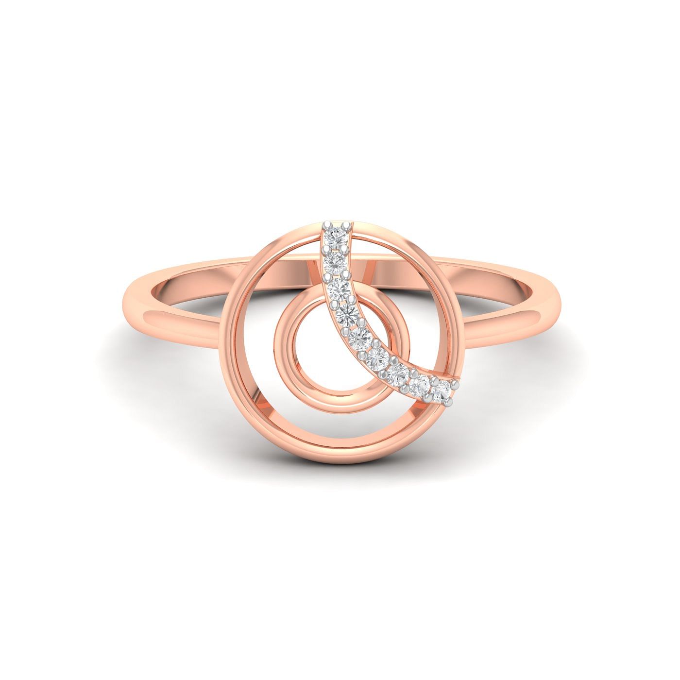 18k Rose Gold Dual Circle Diamond Ring For Ladies