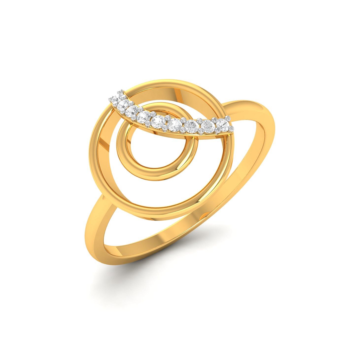18k Yellow Gold Dual Circle Diamond Ring For Ladies
