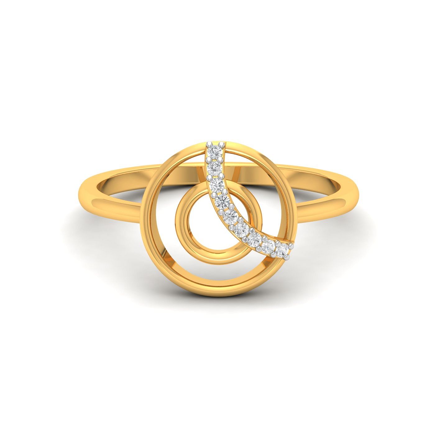 18k Yellow Gold Dual Circle Diamond Ring For Ladies