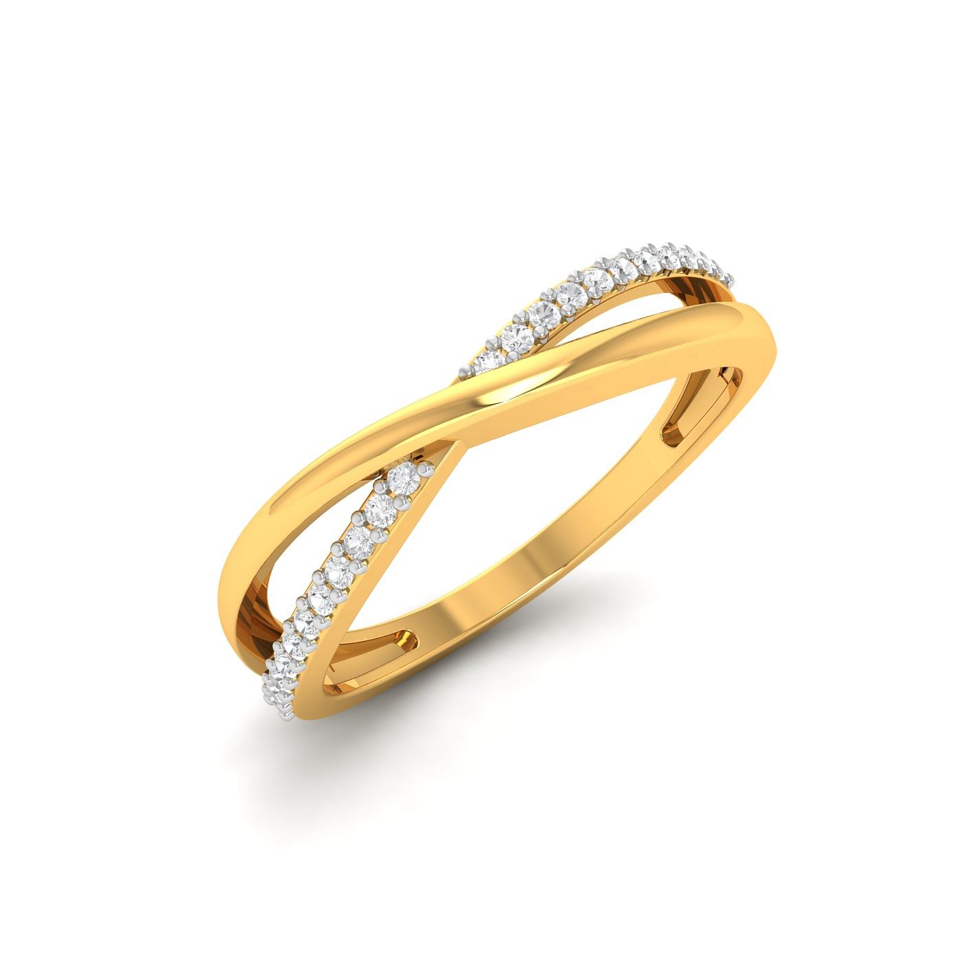 Criss Cross Diamond Band Yellow Gold Fiance Ring