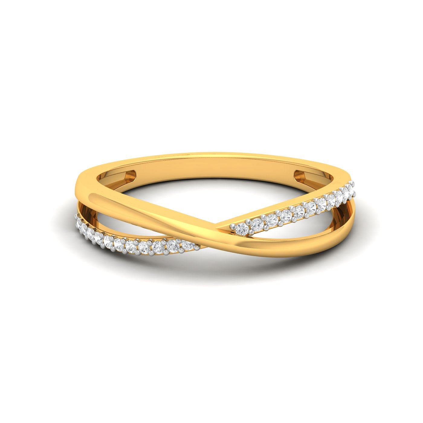 Criss Cross Diamond Band Yellow Gold Fiance Ring
