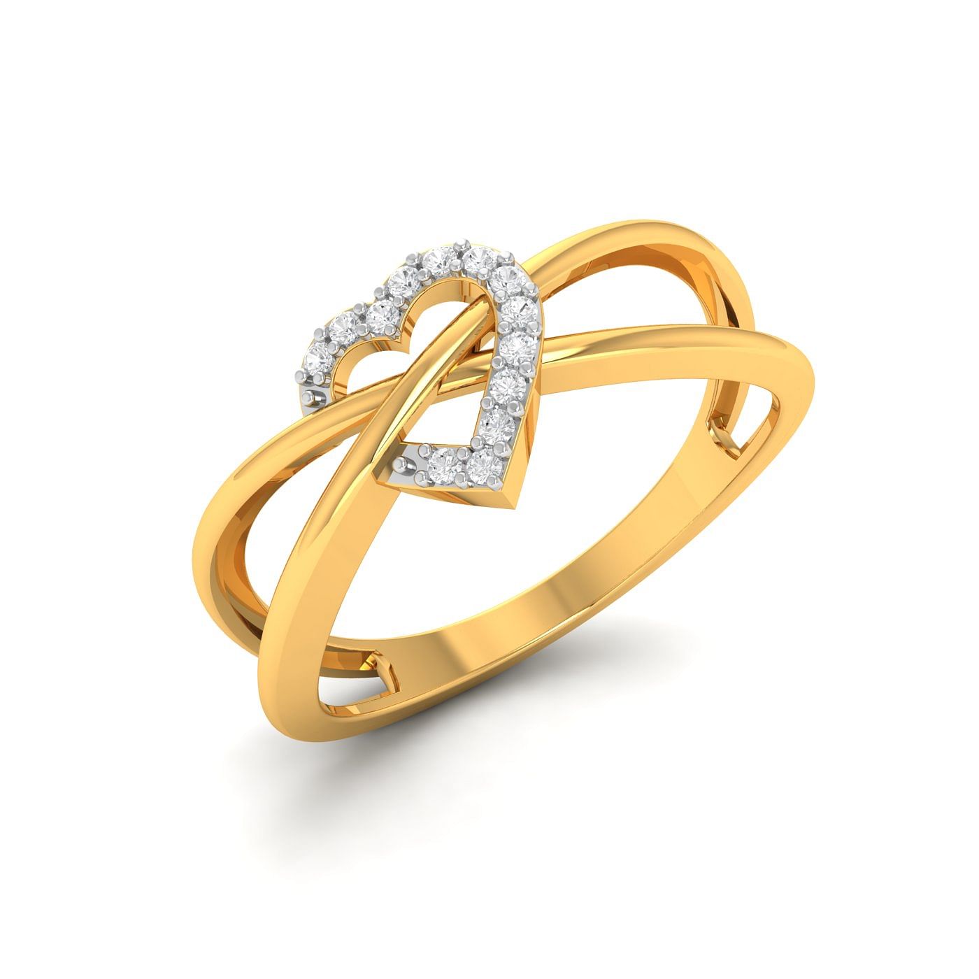 Yellow Gold Criss Heart Diamond Ring For Engagement