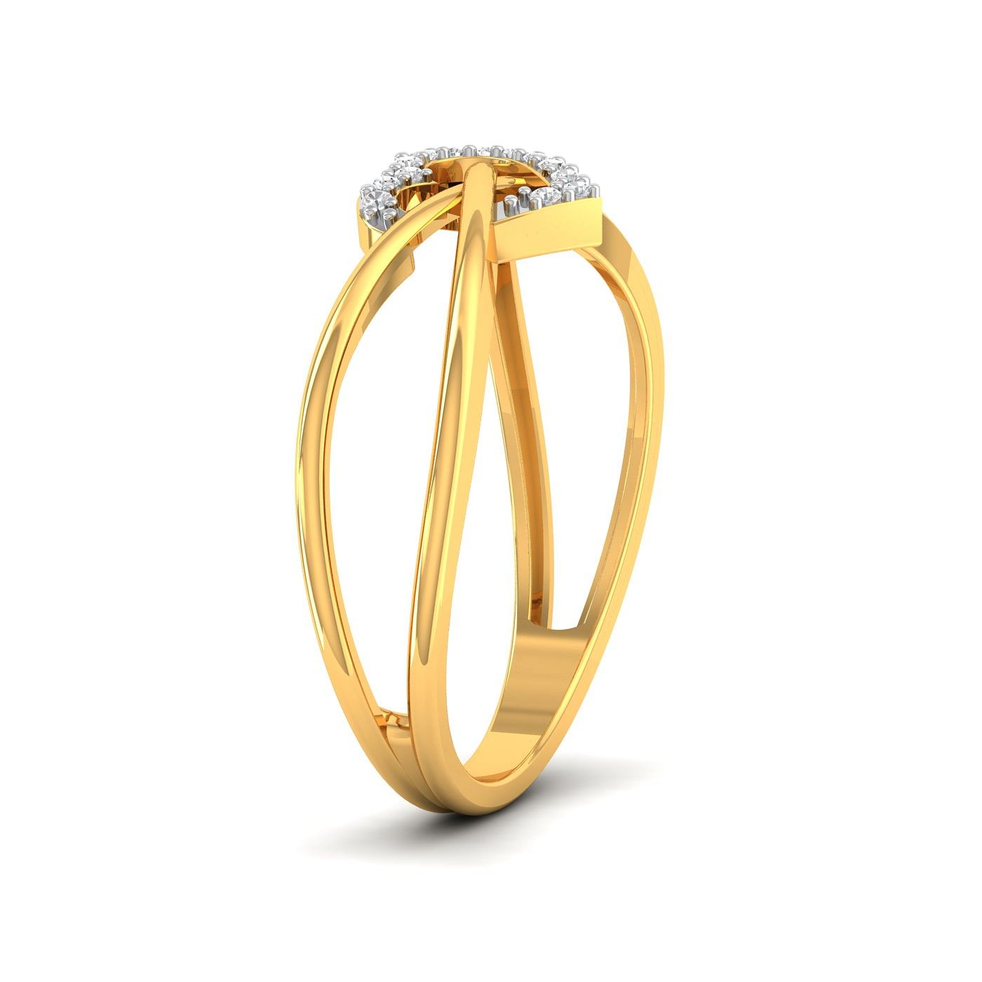Yellow Gold Criss Heart Diamond Ring For Engagement