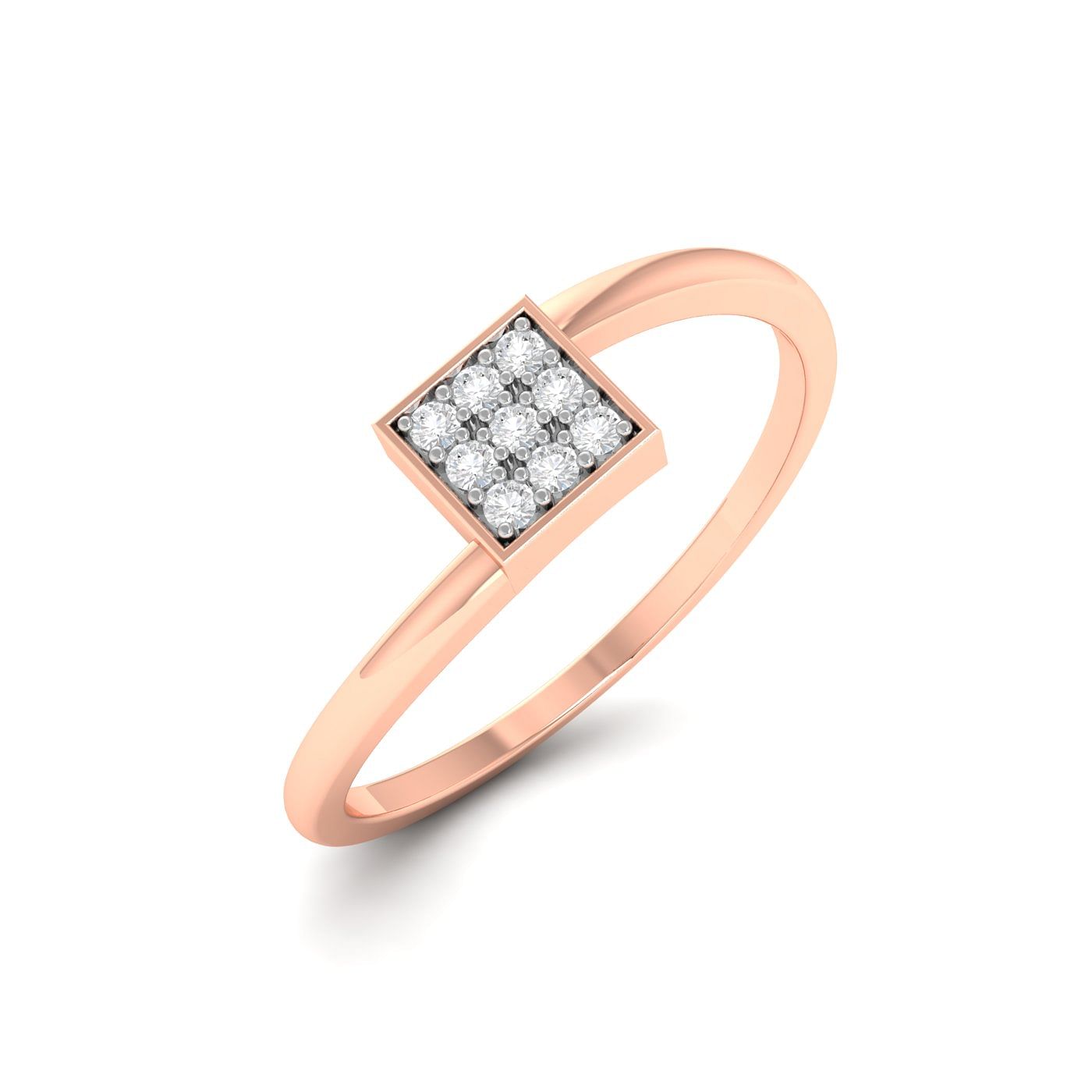 Cube Blocks Diamond Ring Rose Gold Daily Wear For Women