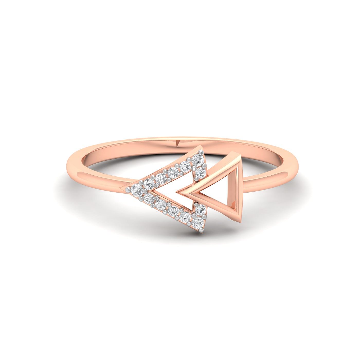 14k Light Weight Rose Gold Dual Tri Diamond Ring For Prapose