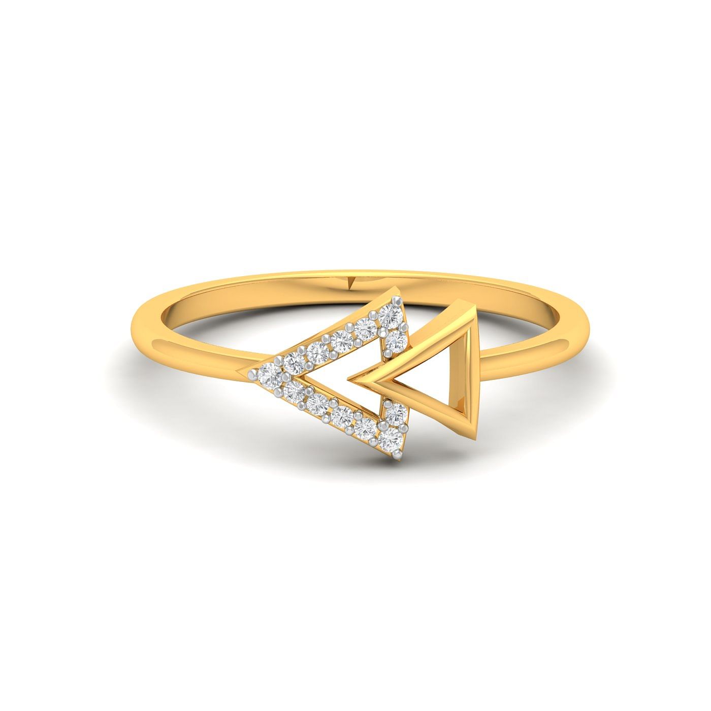 14k Light Weight Yellow Gold Dual Tri Diamond Ring For Prapose