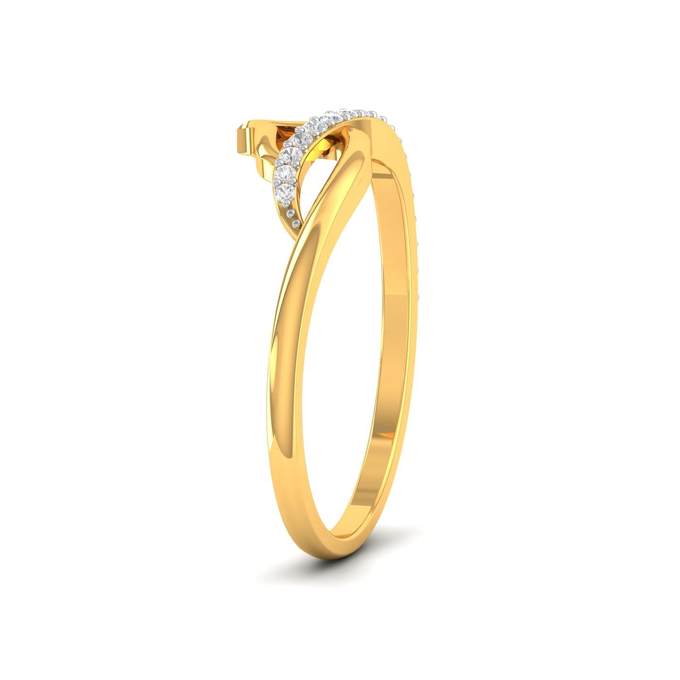 Blätter Shimmer Diamond Ring Light Weight Yellow Gold Ring
